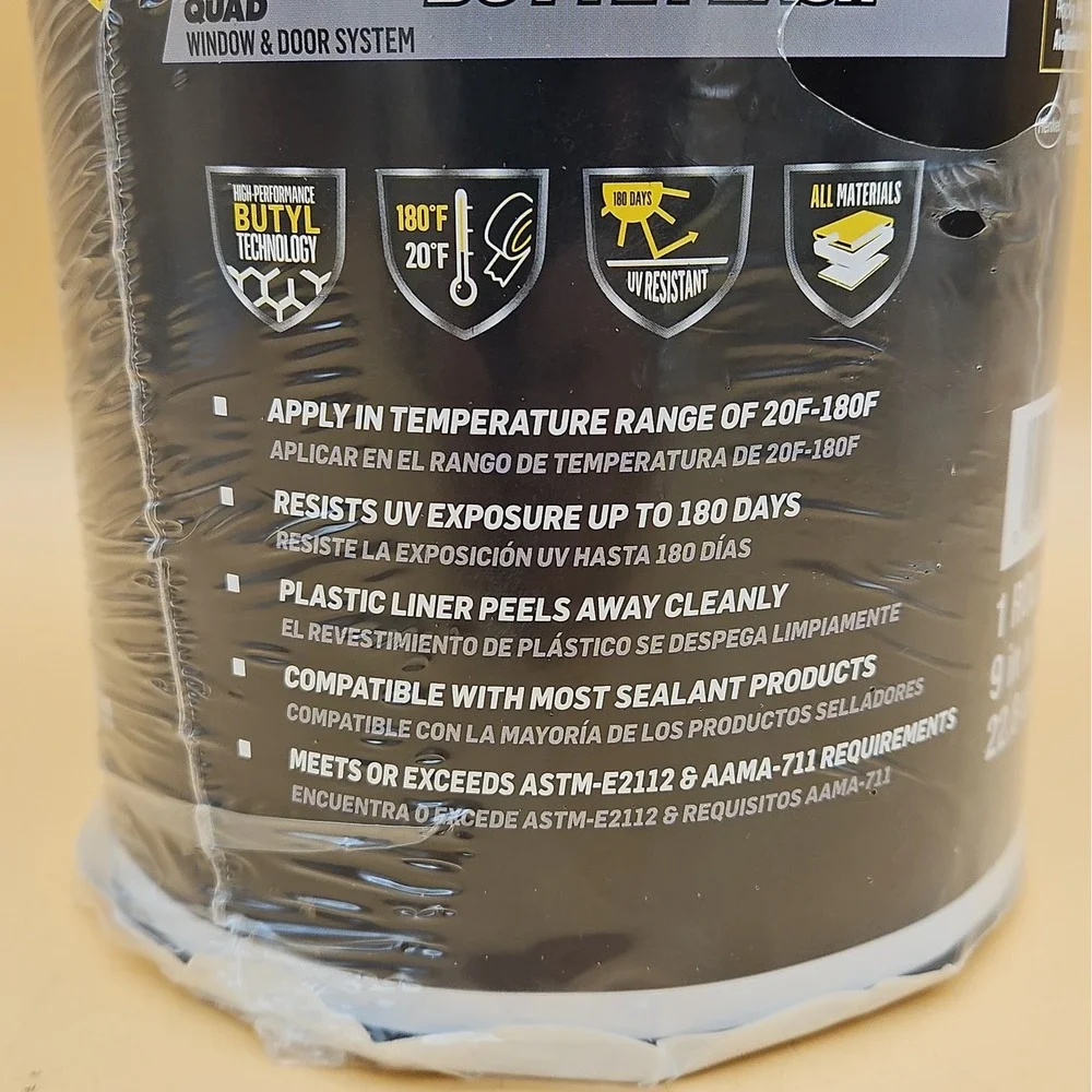 OSI Quad Butyl Flash Window Door Flashing Tape 9in x 75ft Roll Black Brand New